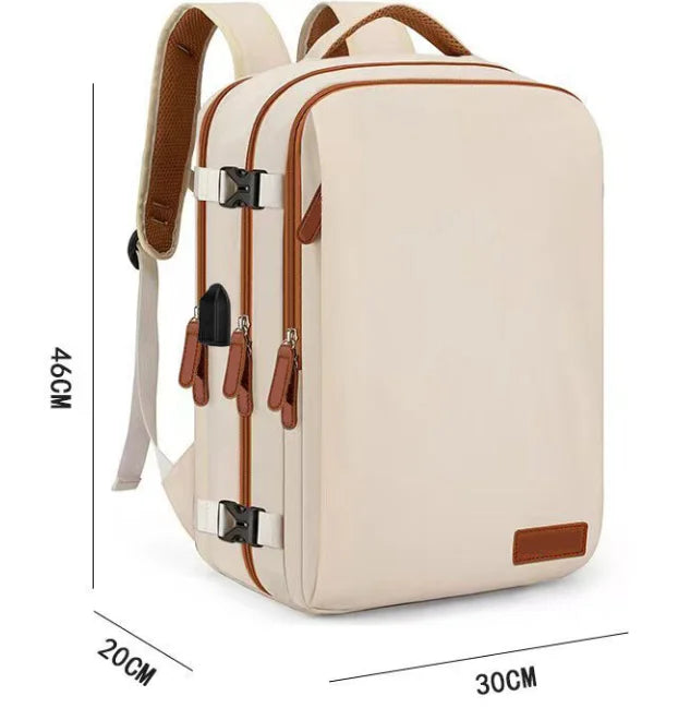 Travel Unisex Airplane Backpack Durable Polyester USB Charging Lightweight Travel Laptop Bag with Zipper Closure