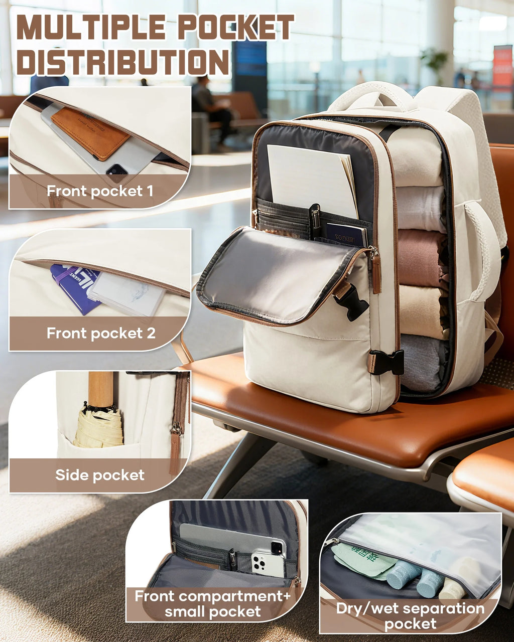 Casual Anti-Theft Business Backpack with Soft Zipper Closure Waterproof Multi-Compartment Portable Soft Polyester Lining
