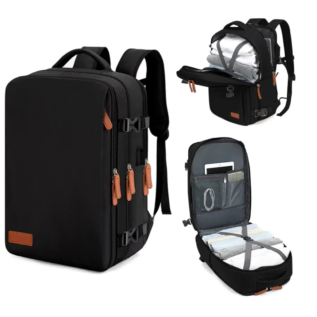 Travel Unisex Airplane Backpack Durable Polyester USB Charging Lightweight Travel Laptop Bag with Zipper Closure