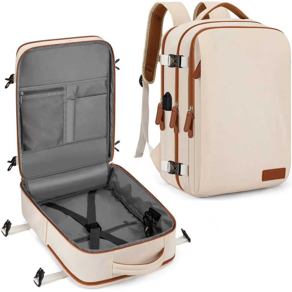 Travel Unisex Airplane Backpack Durable Polyester USB Charging Lightweight Travel Laptop Bag with Zipper Closure